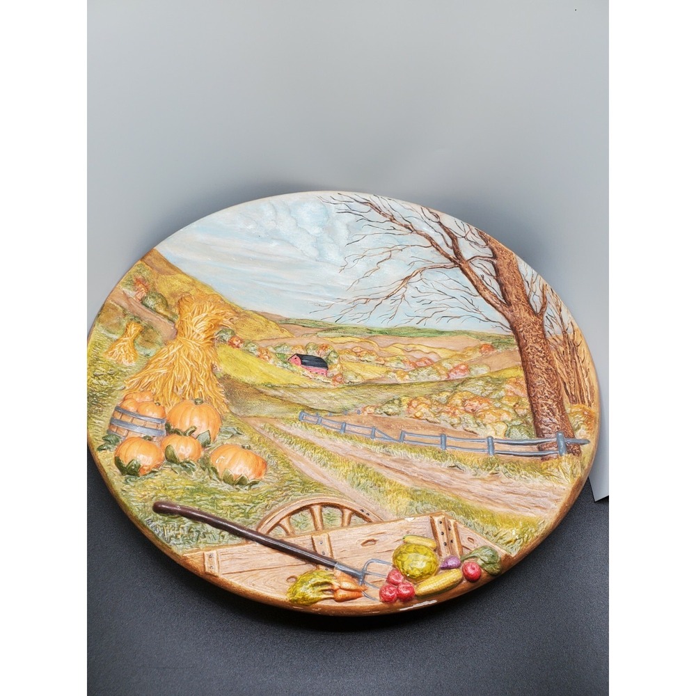 Wall Art Plate Vintage 1975 BYRON MOLDS "Pumpkin Farm" Hand Painted Piece Beauti